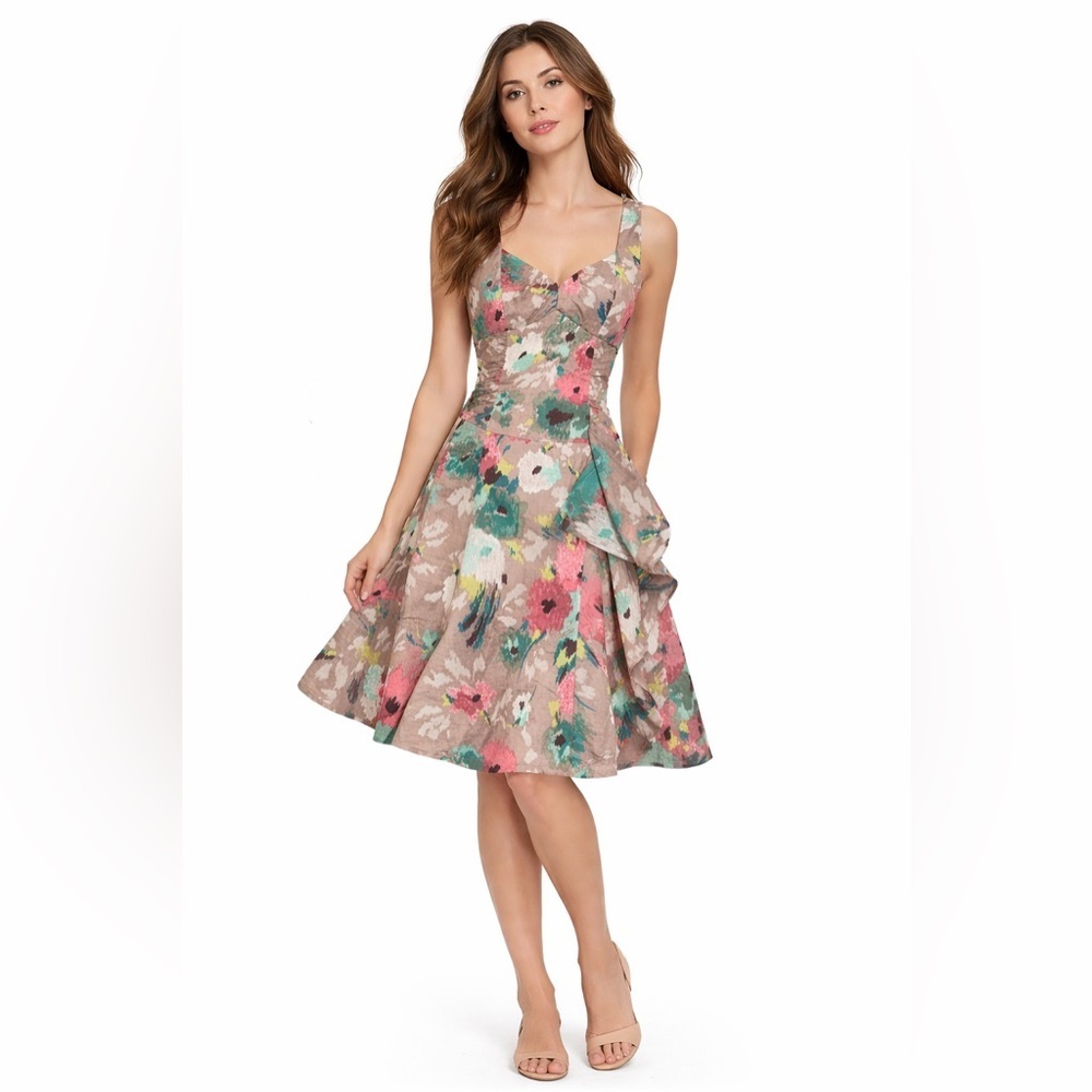 Nanette Lepore Floral Asymmetrical Dress Size 4 Sweetheart Ruffle Party Dress